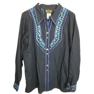 Bob Mackie Wearable Art Western Shirt Embroidered Size L Country Cowgirl Artsy